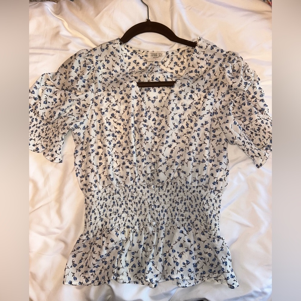 Floral Blue and White Blouse